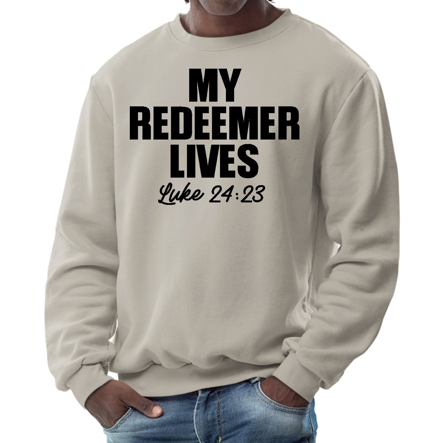 Mens Graphic Sweatshirt - my Redeemer Lives Print-4