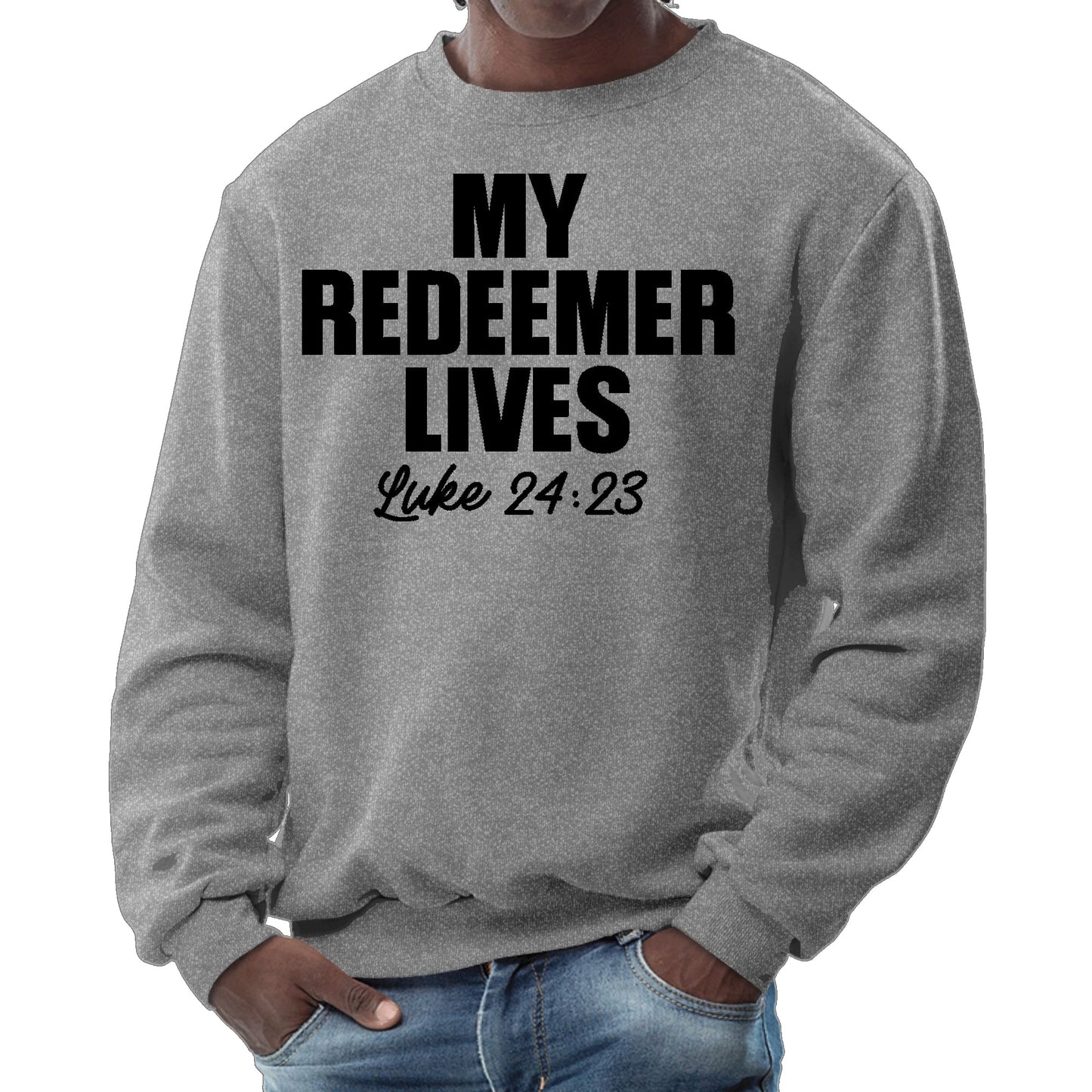 Mens Graphic Sweatshirt - my Redeemer Lives Print-7
