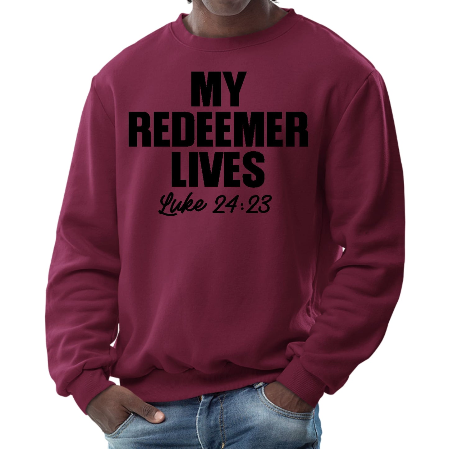 Mens Graphic Sweatshirt - my Redeemer Lives Print-3