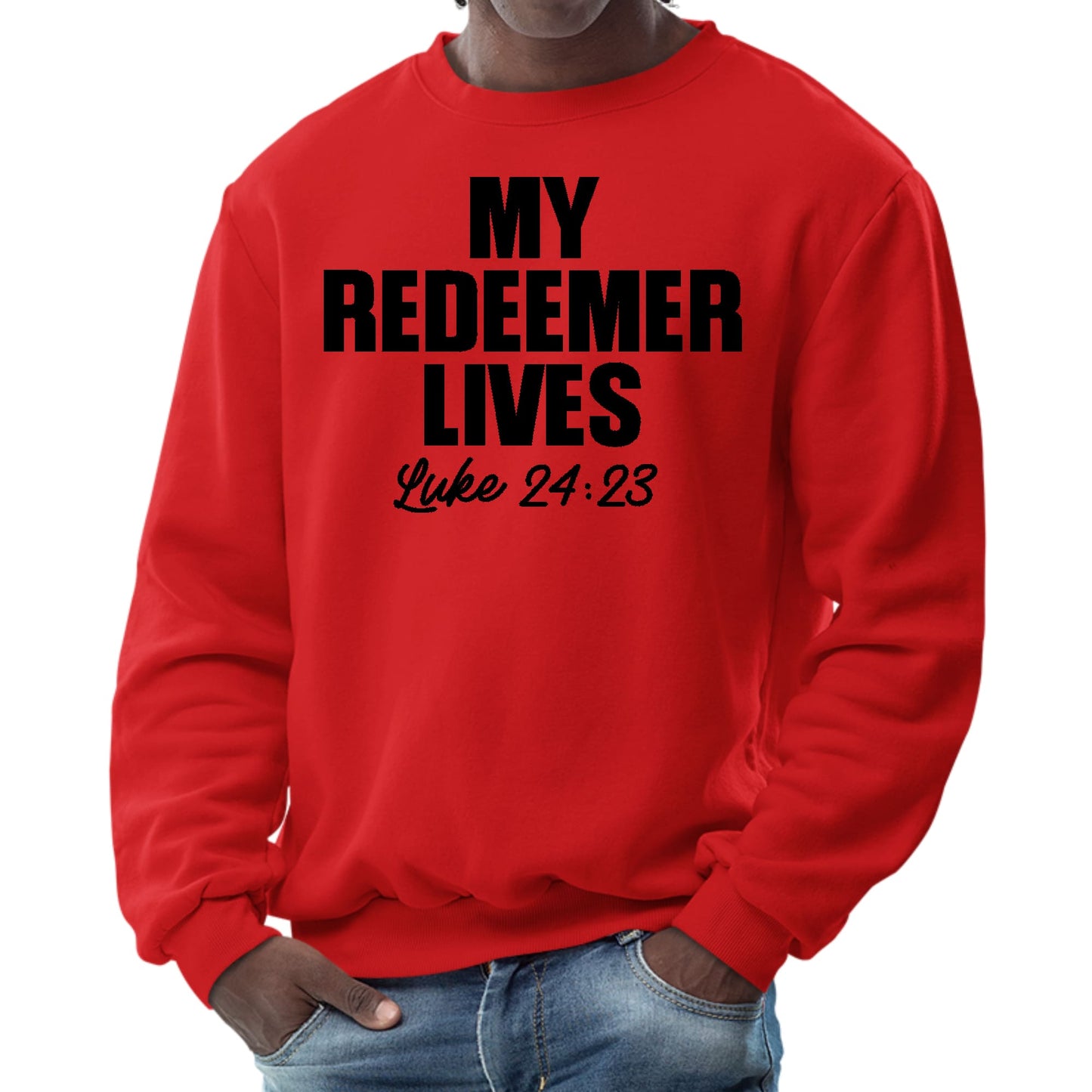 Mens Graphic Sweatshirt - my Redeemer Lives Print-1