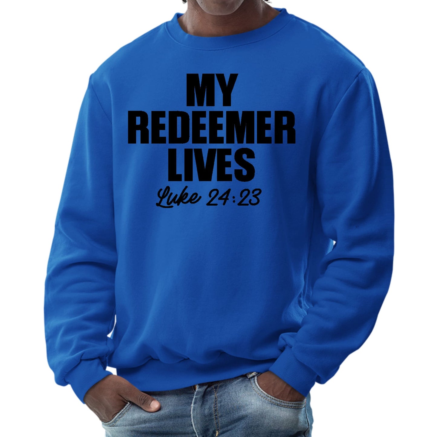 Mens Graphic Sweatshirt - my Redeemer Lives Print-2