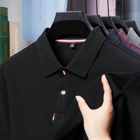 Men's fashion luxury solid color short sleeved polo shirt summer new breathable comfortable top business casual cotton T-shirt
