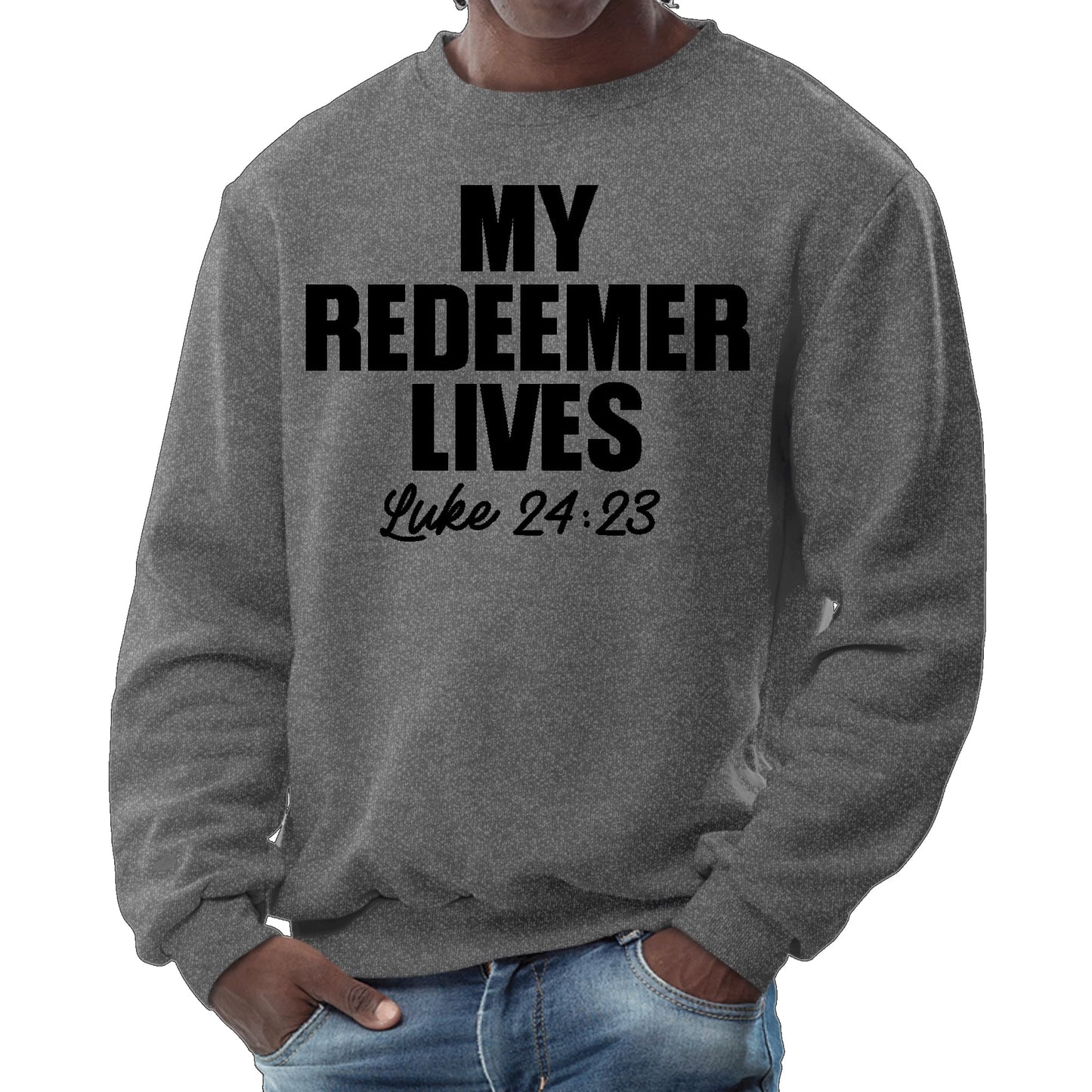 Mens Graphic Sweatshirt - my Redeemer Lives Print-6