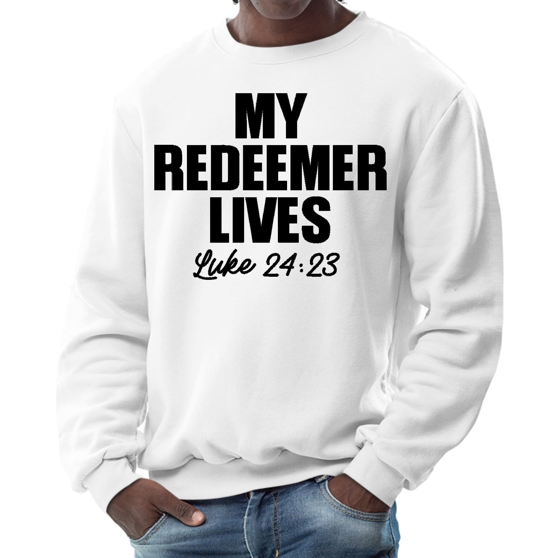 Mens Graphic Sweatshirt - my Redeemer Lives Print-0